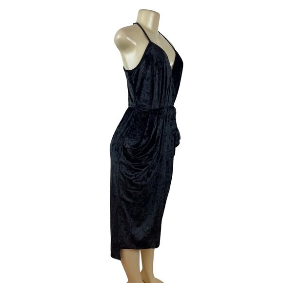 BCBGeneration Black Velvet Halter Midi Dress With Draped Pockets Size S - New - Picture 2 of 11